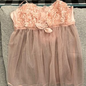 Flora Nikrooz Blush Pink Floral Appliqué Tulle Chemise with Satin Bow